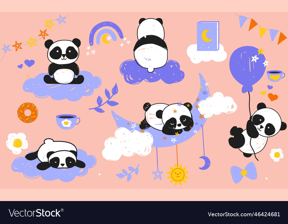 Set of cute panda