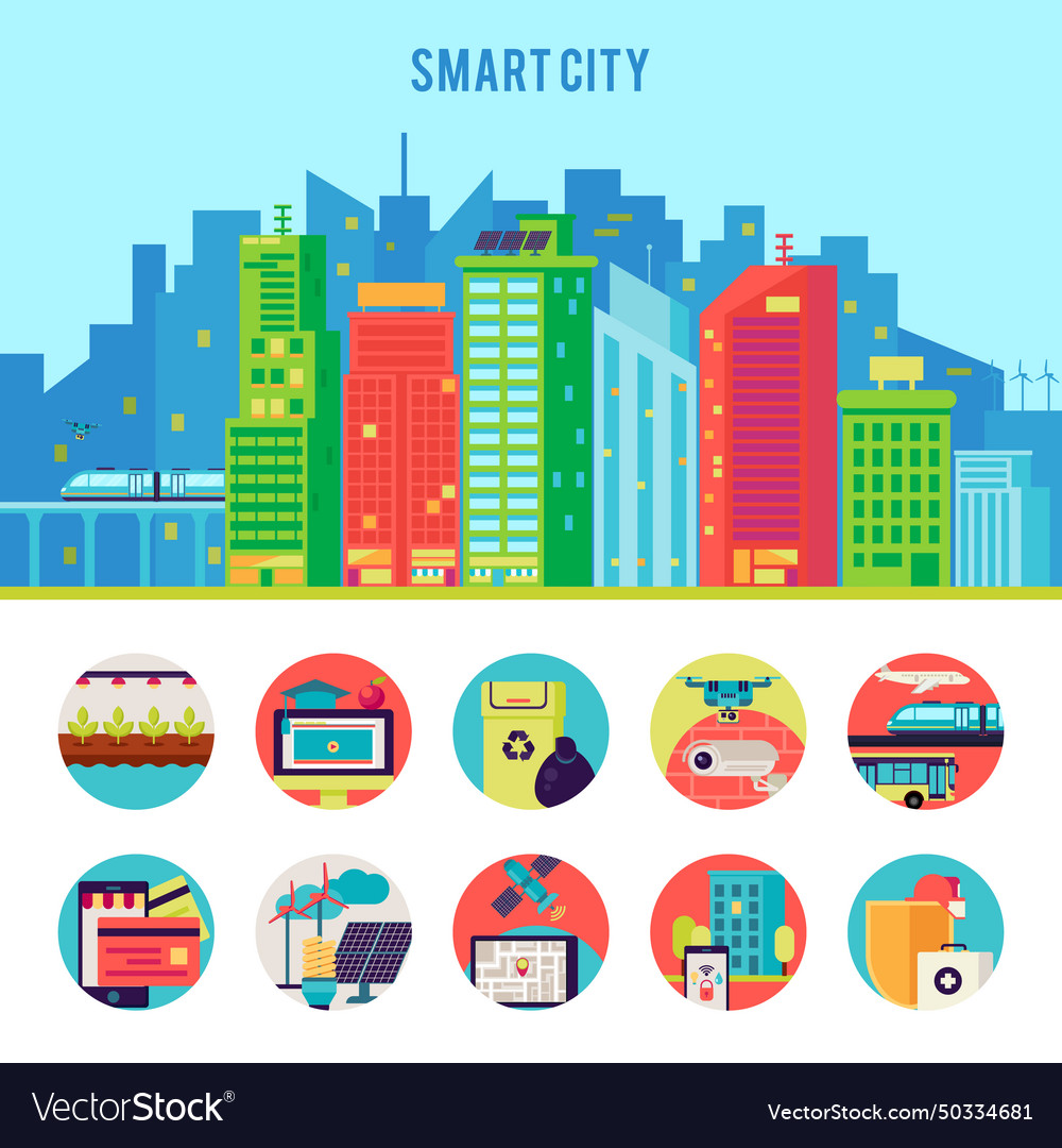 Smart city flat infographic template Royalty Free Vector