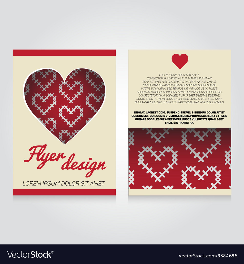 brochure flier design template with heart pattern vector image a flyer or flier