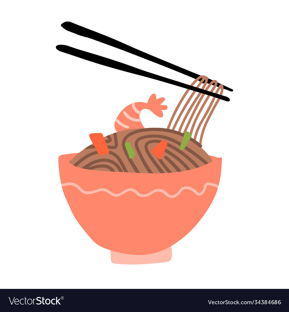 Buckwheat noodles in bowl and chopsticks