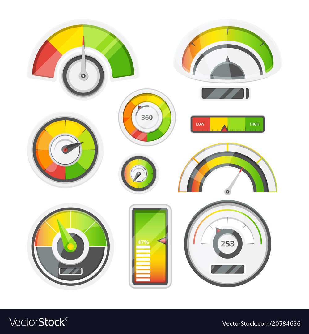 Icon set of level meters tachometer and battery Vector Image