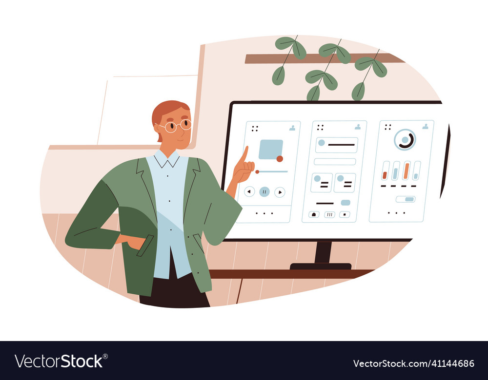 Ux ui designer work at website interface person Vector Image