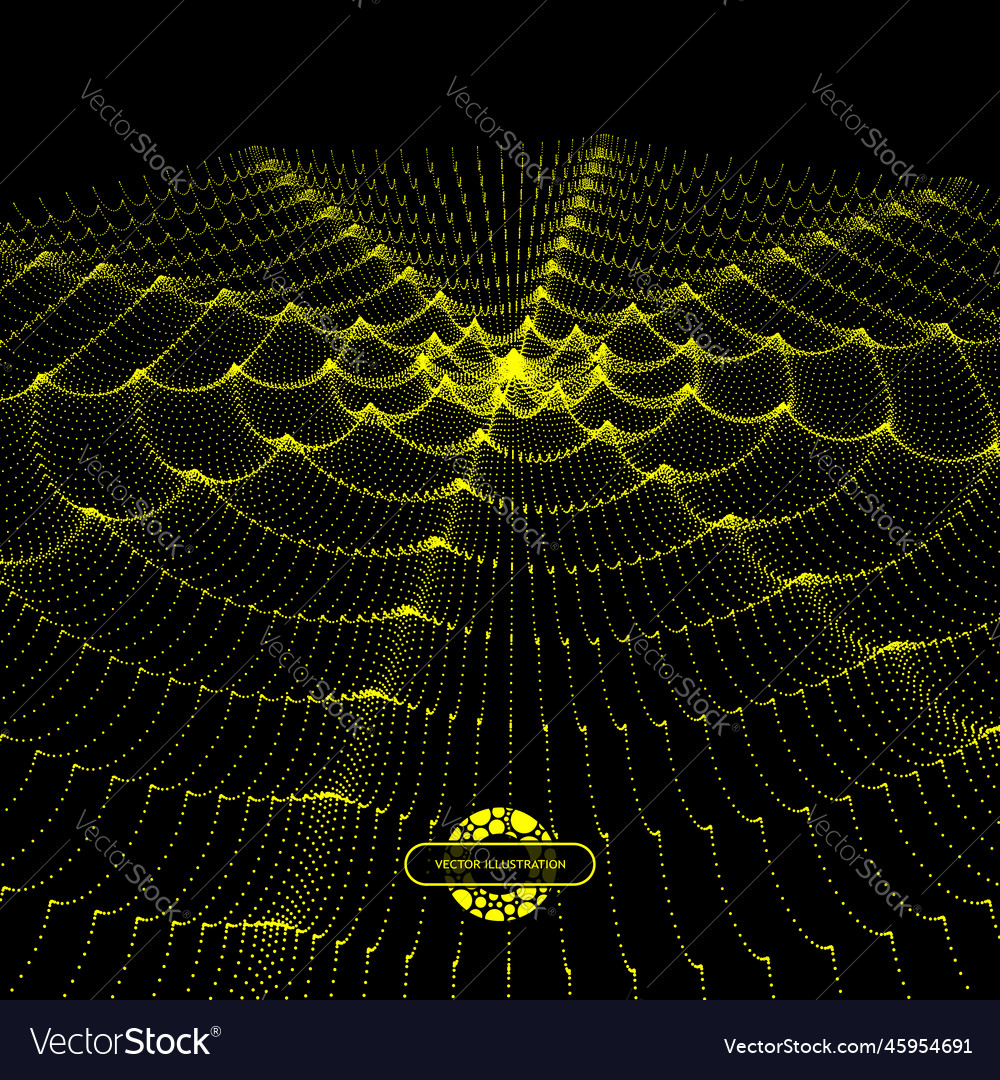 Array with dynamic particles wavy grid background vector image Array with dynamic particles wavy grid background