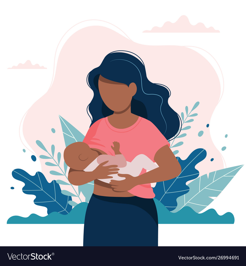 Black woman breastfeeding a bawith nature Vector Image