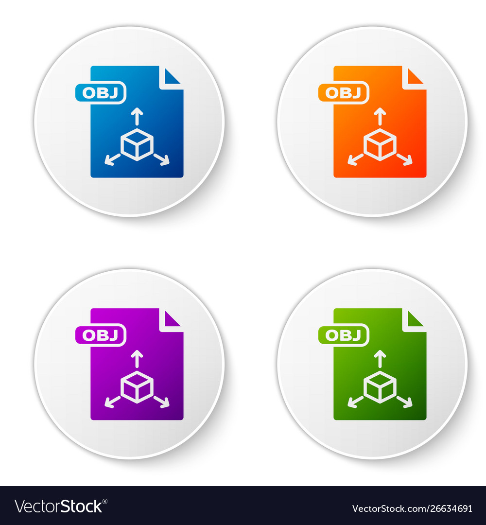 Color obj file document download button icon vector image Color obj file document download button icon