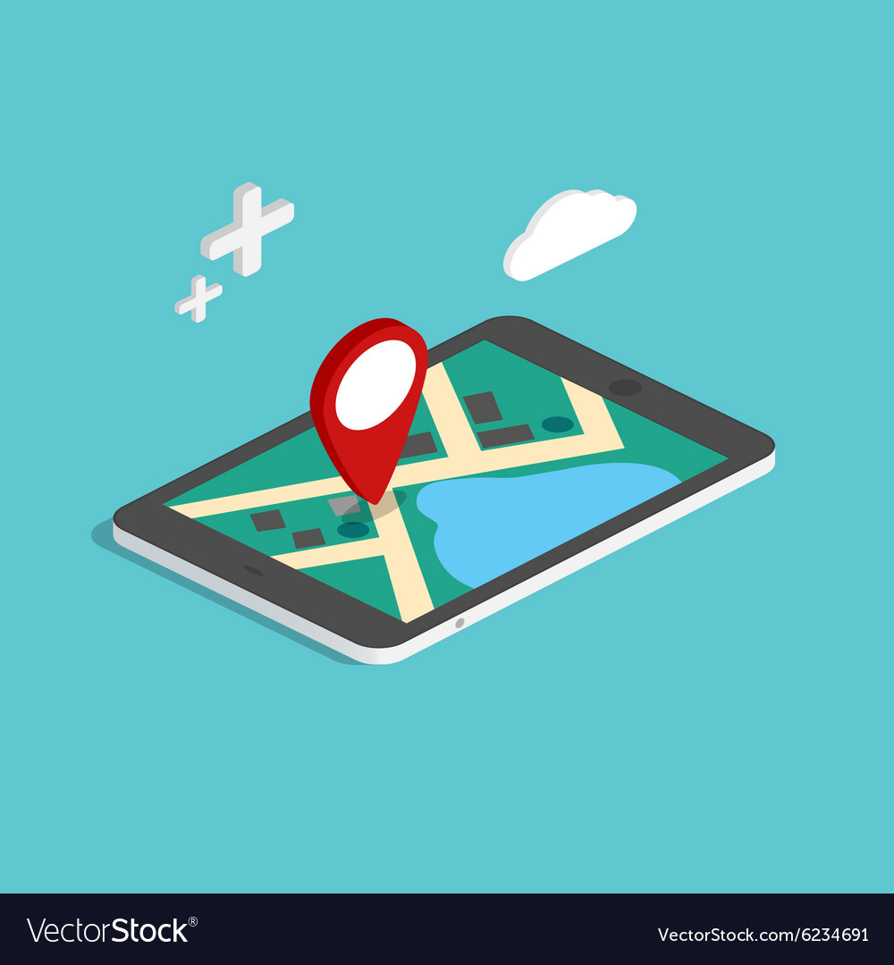 Flat 3d Isometric Mobile Navigation Maps Vector Image 6359