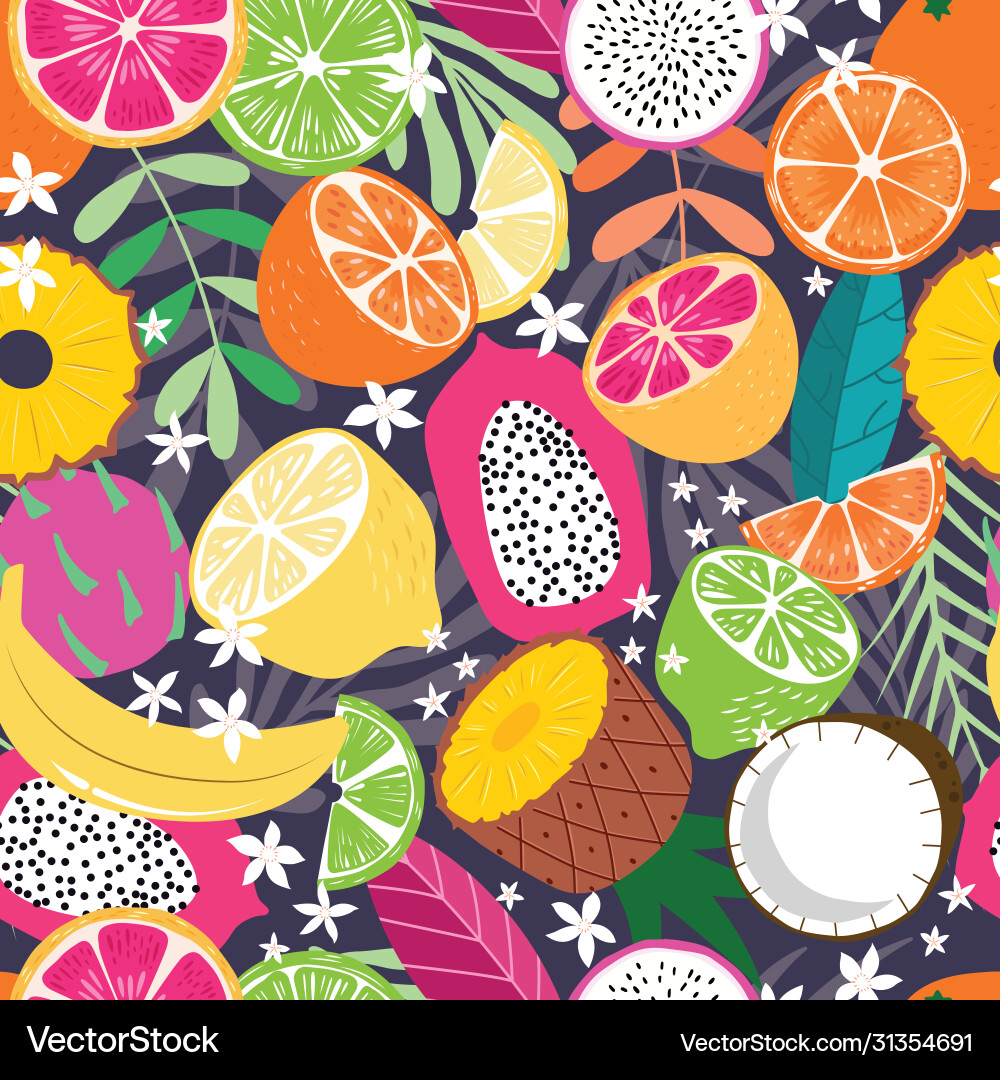 Fruit seamless pattern collection exotic Vector Image