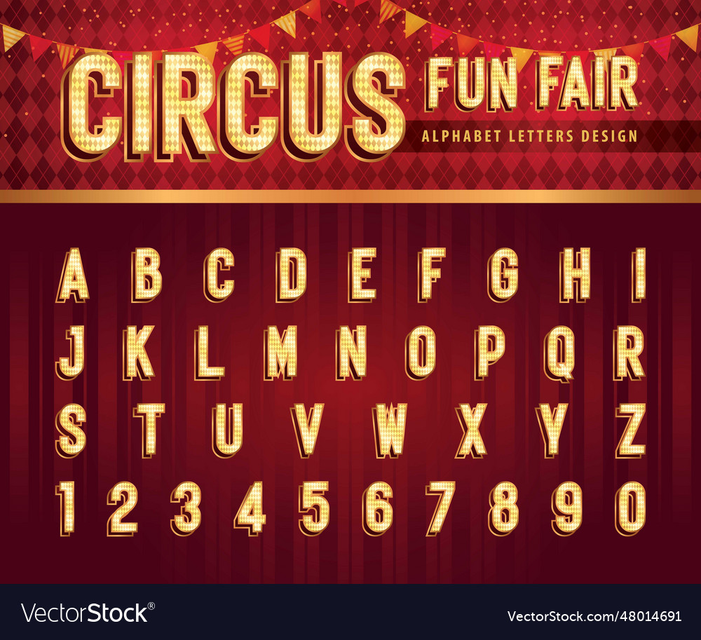 Vintage circus alphabet letters and numbers Vector Image