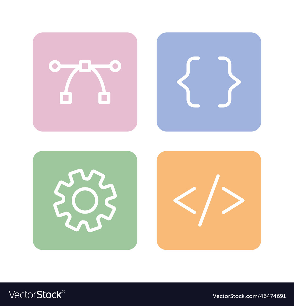 Website app development buttons linear flat color vector image Website app development buttons linear flat color