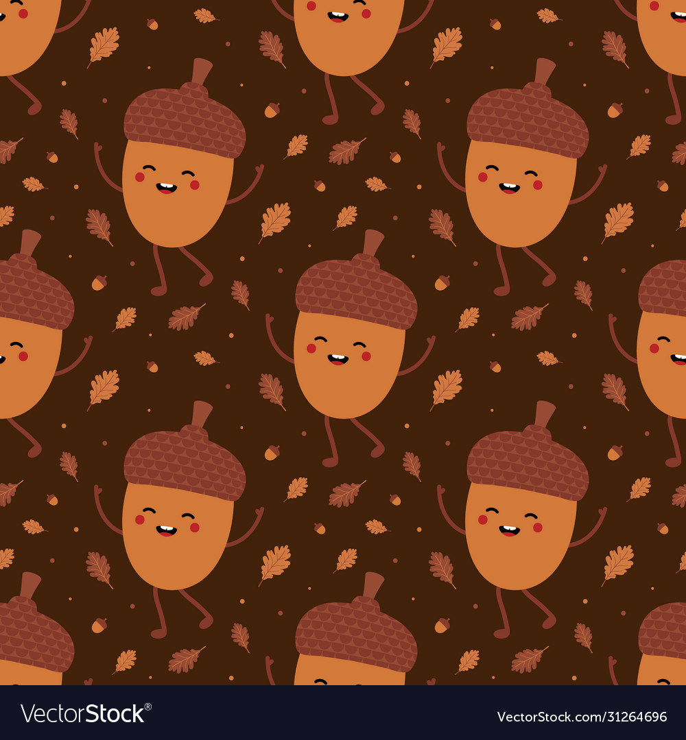 Acorn character enjoying autumn pattern vector image Acorn character enjoying autumn pattern