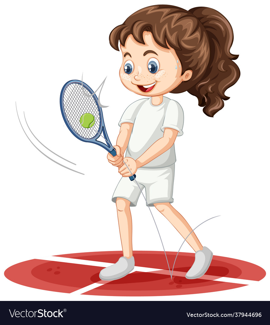 Cute Girl Playing Tennis Cartoon Character Vector Image