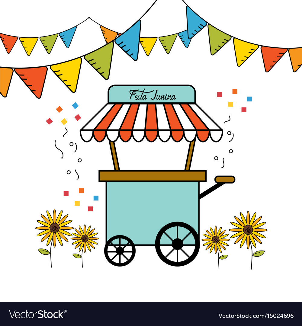 Festa junina with flags party fast food car Vector Image