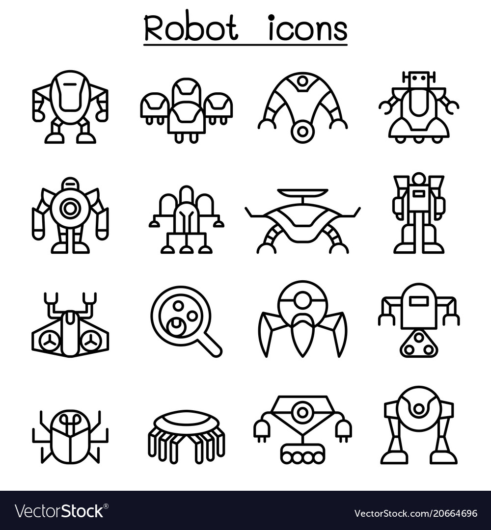 Robot icon set in thin line style Royalty Free Vector Image