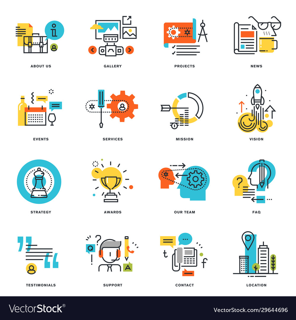 Set flat line design business icons Royalty Free Vector