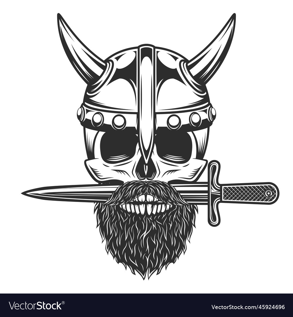 Viking skull in horned helmet with mustache beard Vector Image