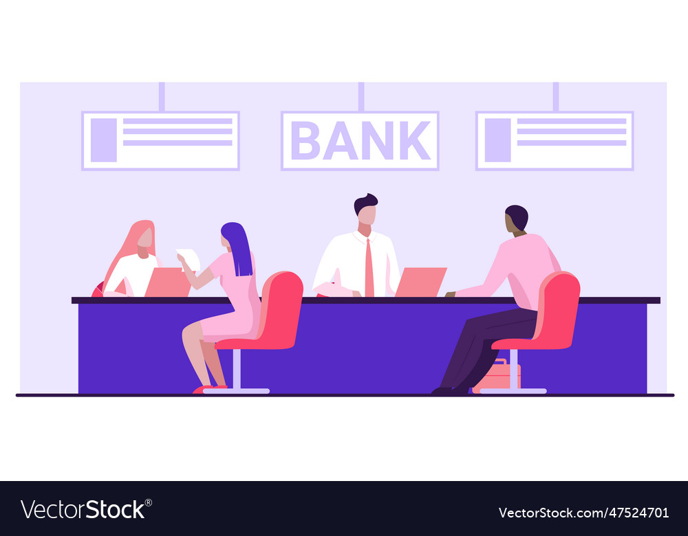 Bank workers providing service to clients Vector Image