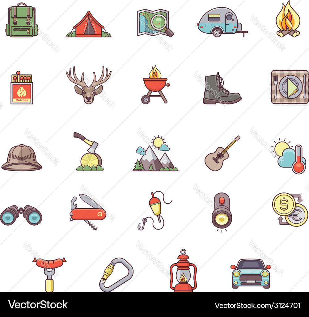 Camping icon set Royalty Free Vector Image - VectorStock