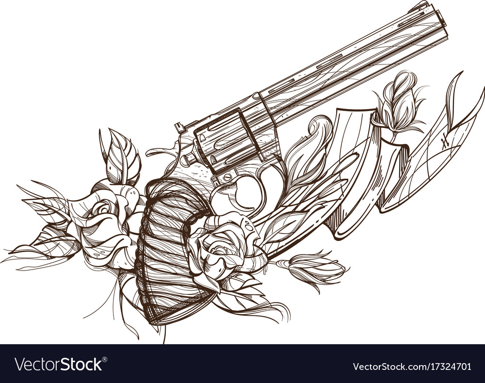 Contour image of revolver roses and ribbon Vector Image