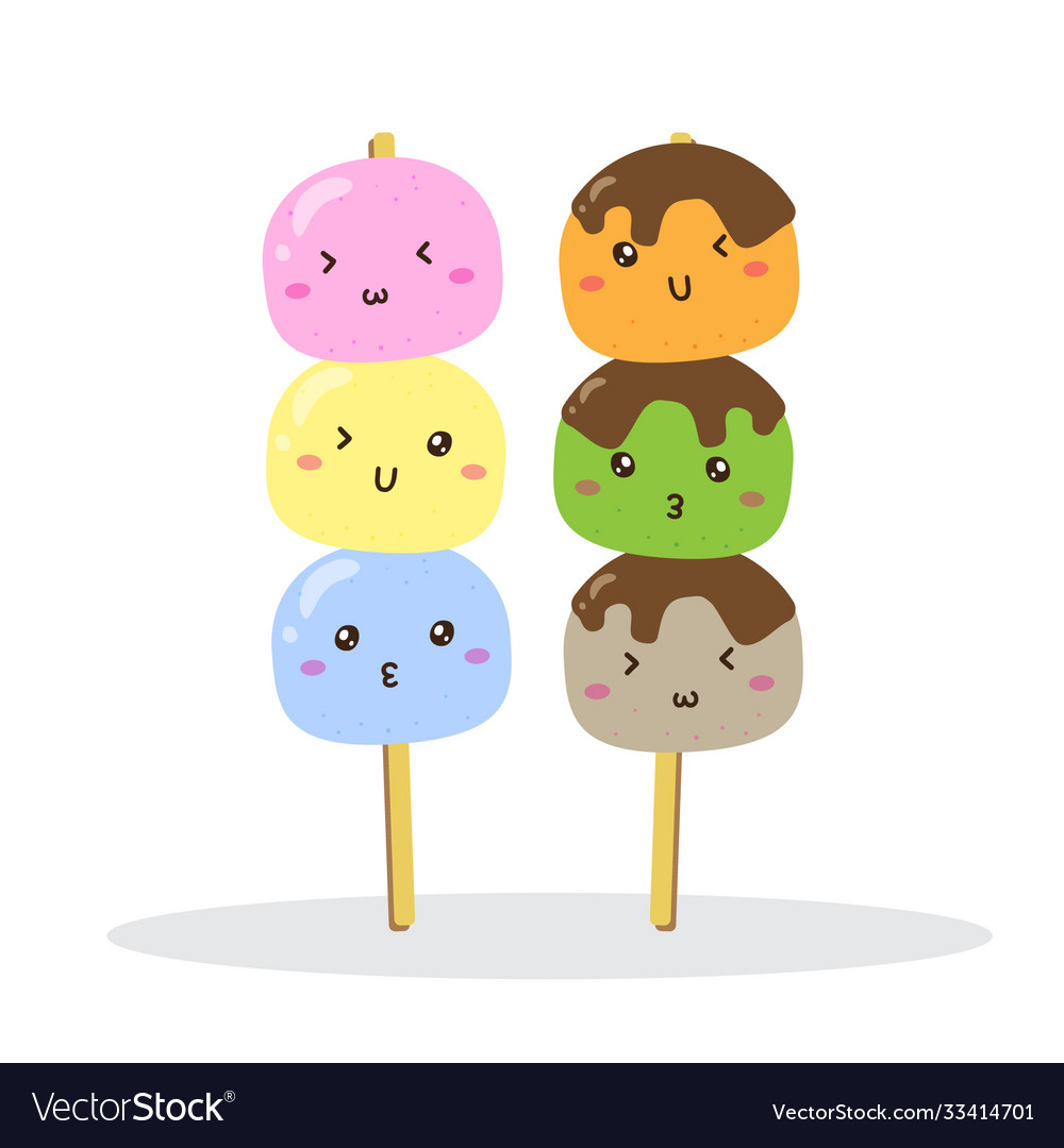 Draw funny kawaii Japan tradition sweet mochi vector illustration