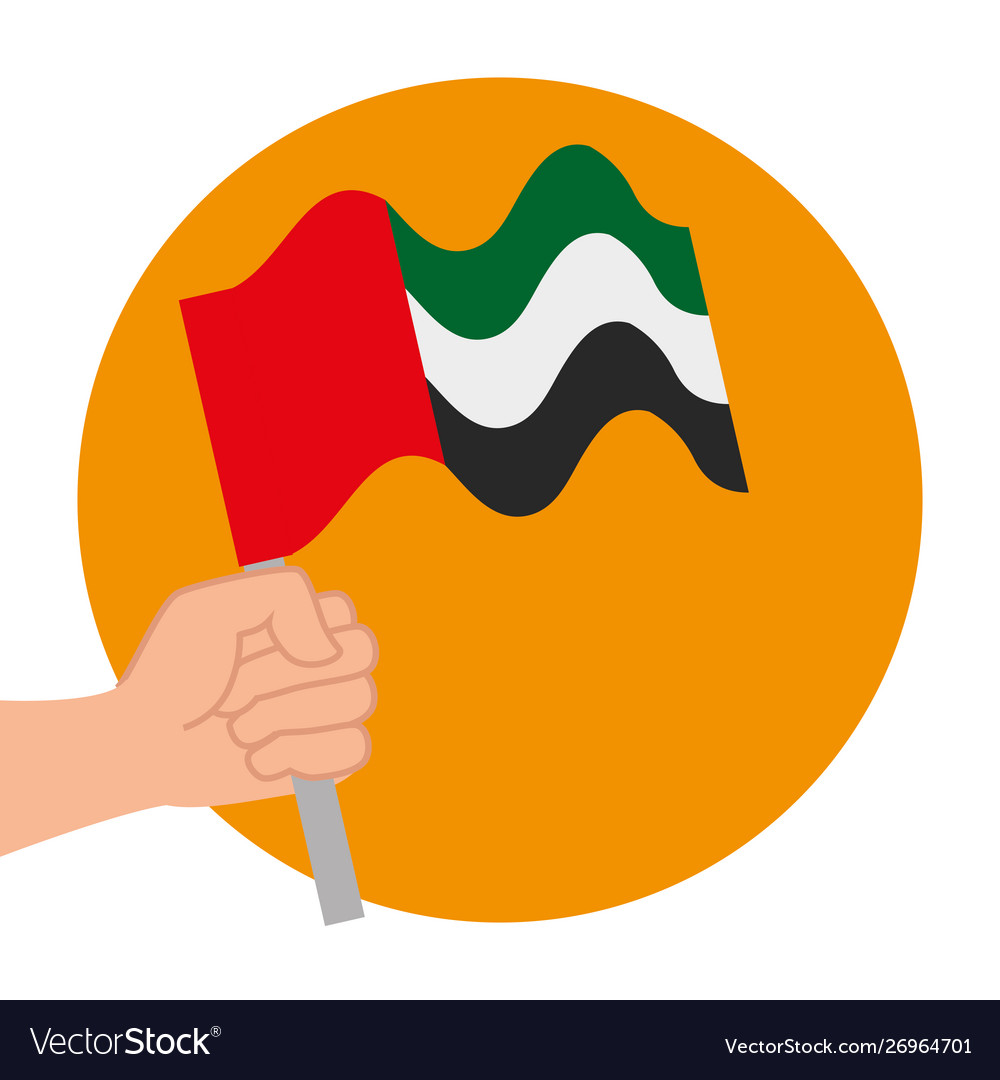 Hand With United Arab Emirates Flag Waving In Pole