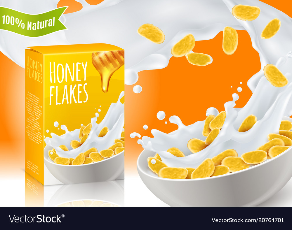 Honey breakfast cereals realistic composition Vector Image