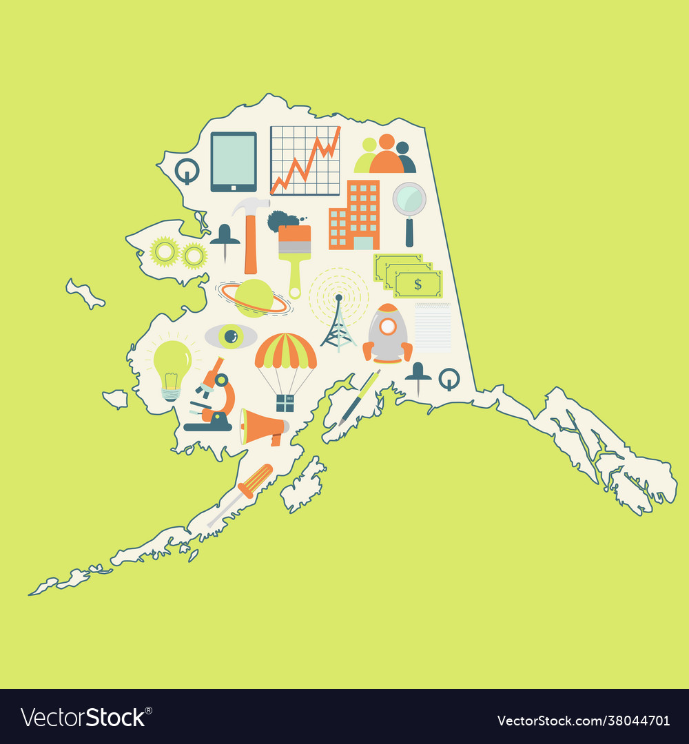 Map alaska with technology icons