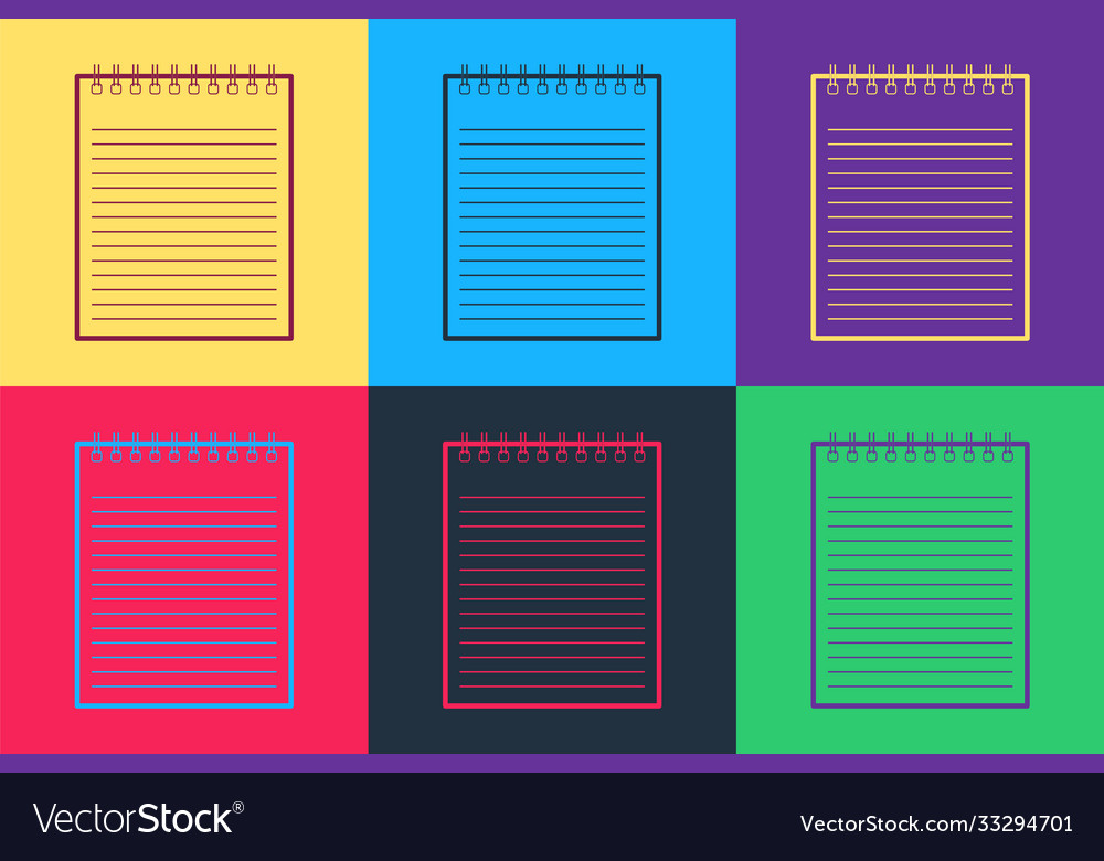 Pop art notebook icon isolated on color background vector image Pop art notebook icon isolated on color background