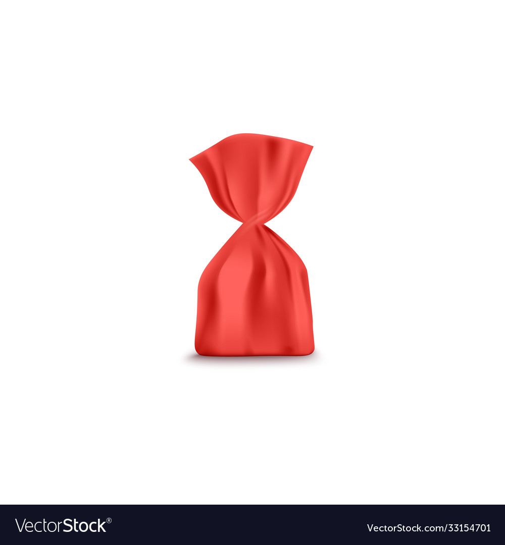Realistic red foil candy wrapper mockup isolated