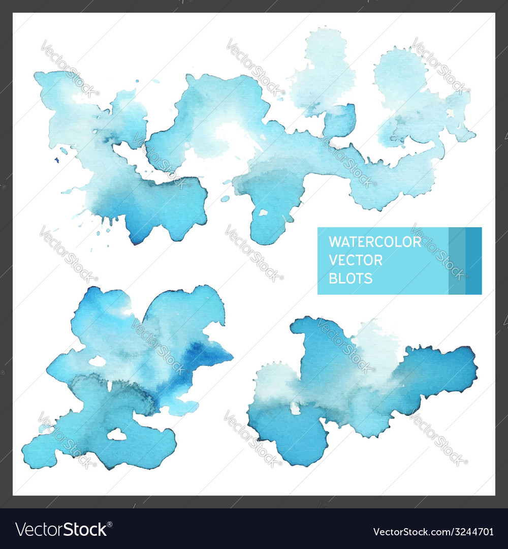 Set of blue watercolor blots