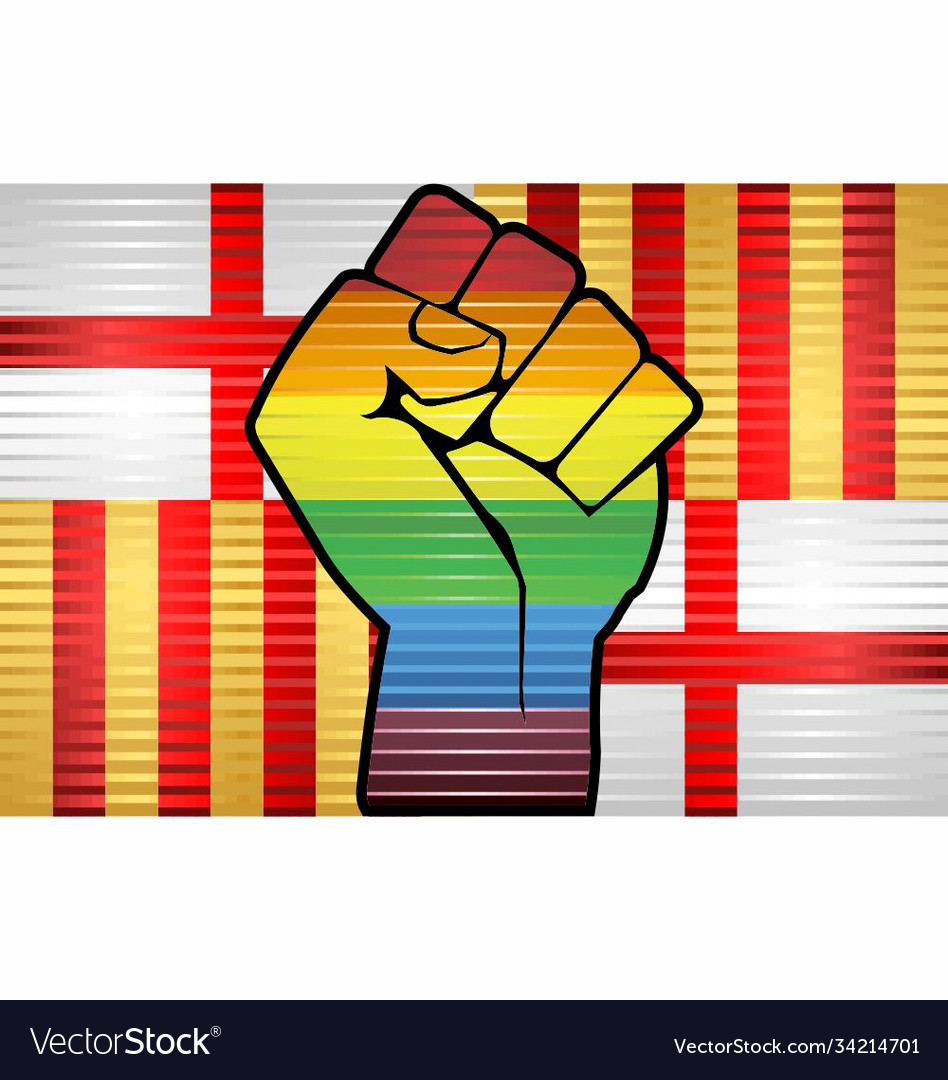 Shiny lgbt protest fist on a barcelona flag Vector Image