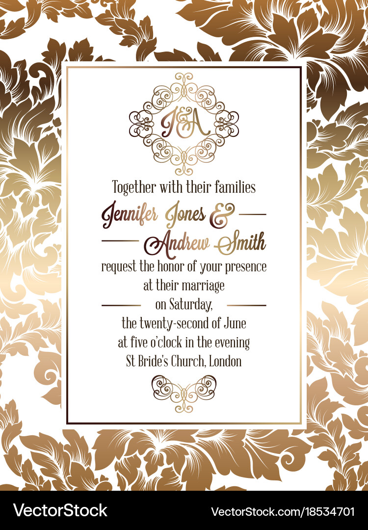 Vintage Baroque Style Wedding Invitation Card Vector Image