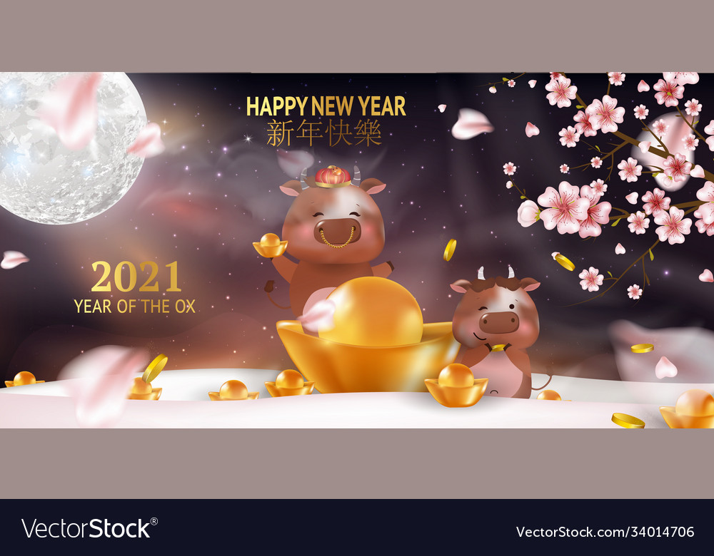 Chinese new 2021 bull asian background design