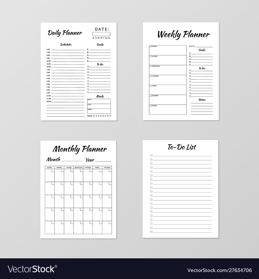 Daily Weekly Monthly Planner To-Do List Template Vector Image