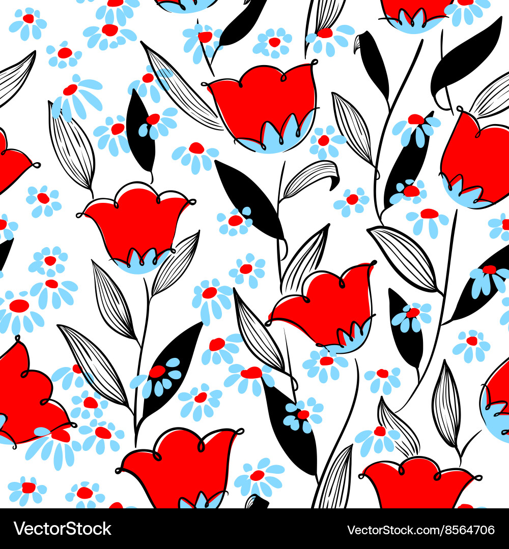 Floral seamless pattern in doodle style Royalty Free Vector
