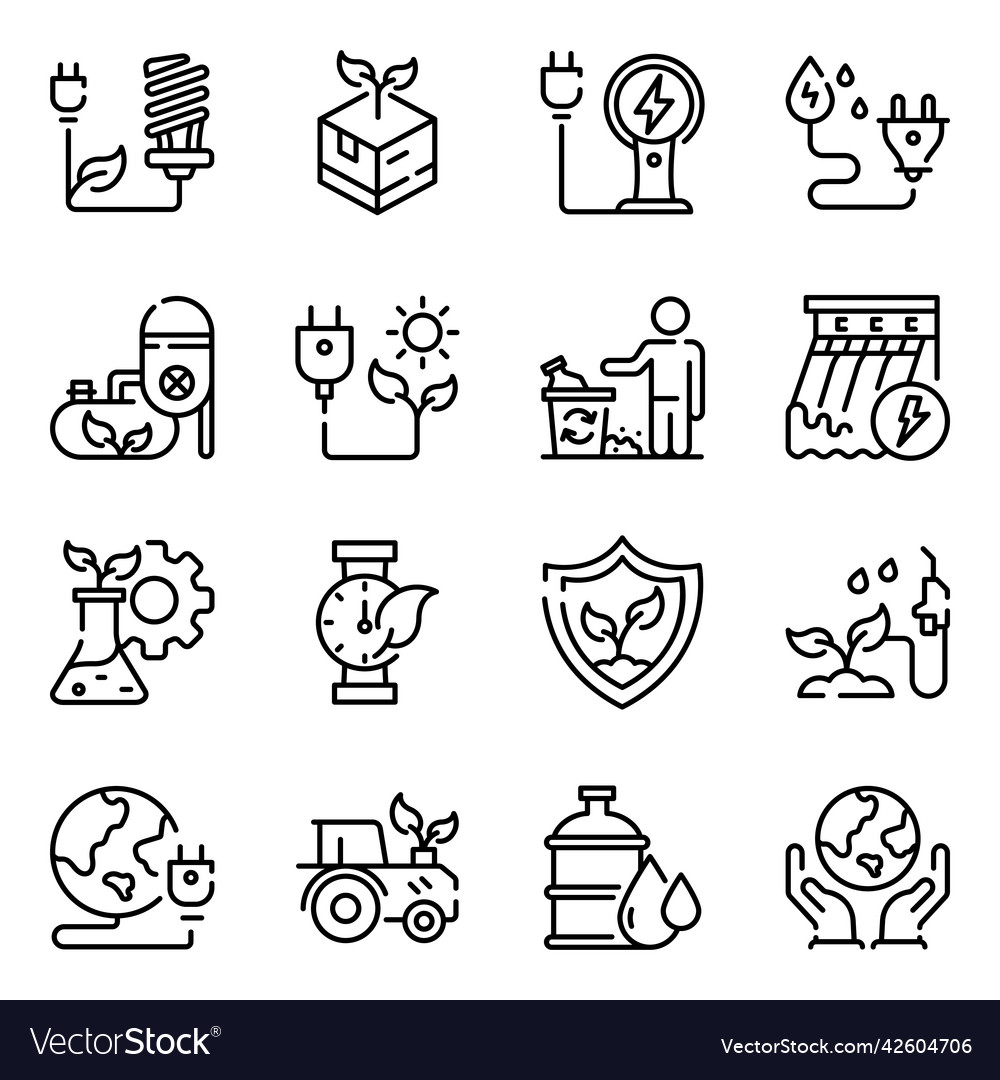 Green energy doodle icons pack Royalty Free Vector Image