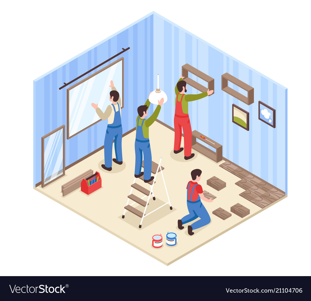 Room repair isometric composition Royalty Free Vector Image Room repair isometric composition vector image on VectorStock