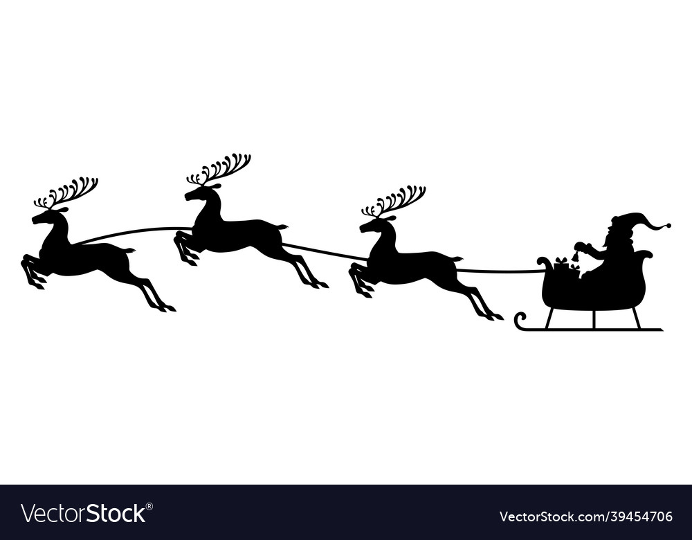 Silhouette santa flying on deer sleigh Royalty Free Vector