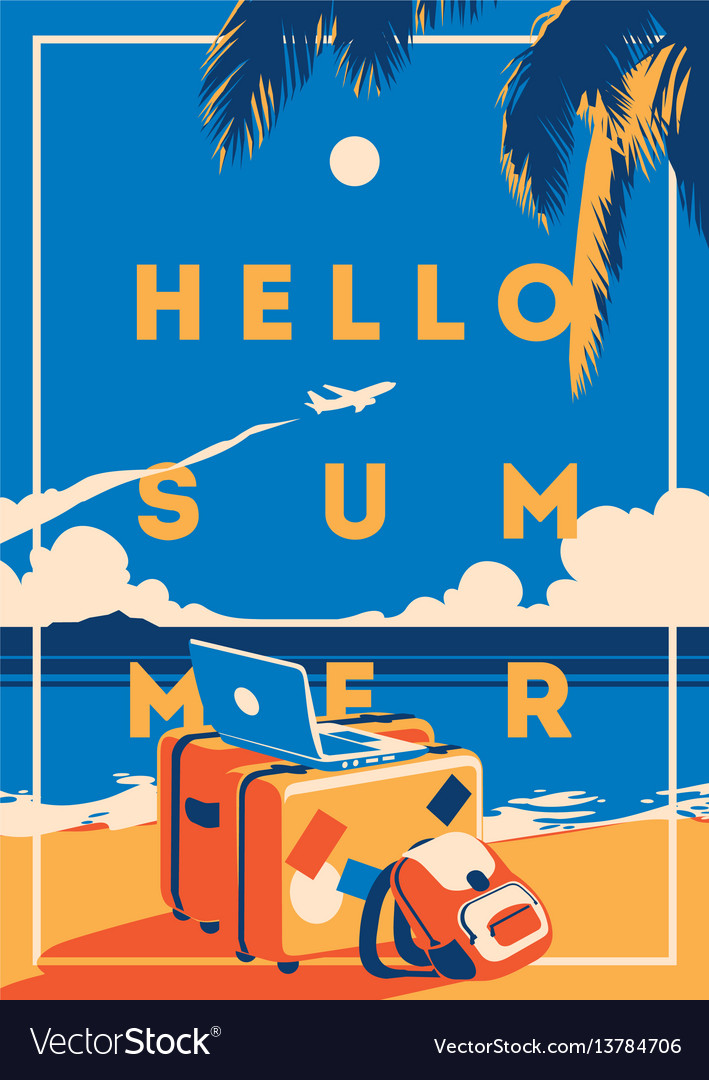 Summer holiday and camp poster vector image Summer holiday and camp poster