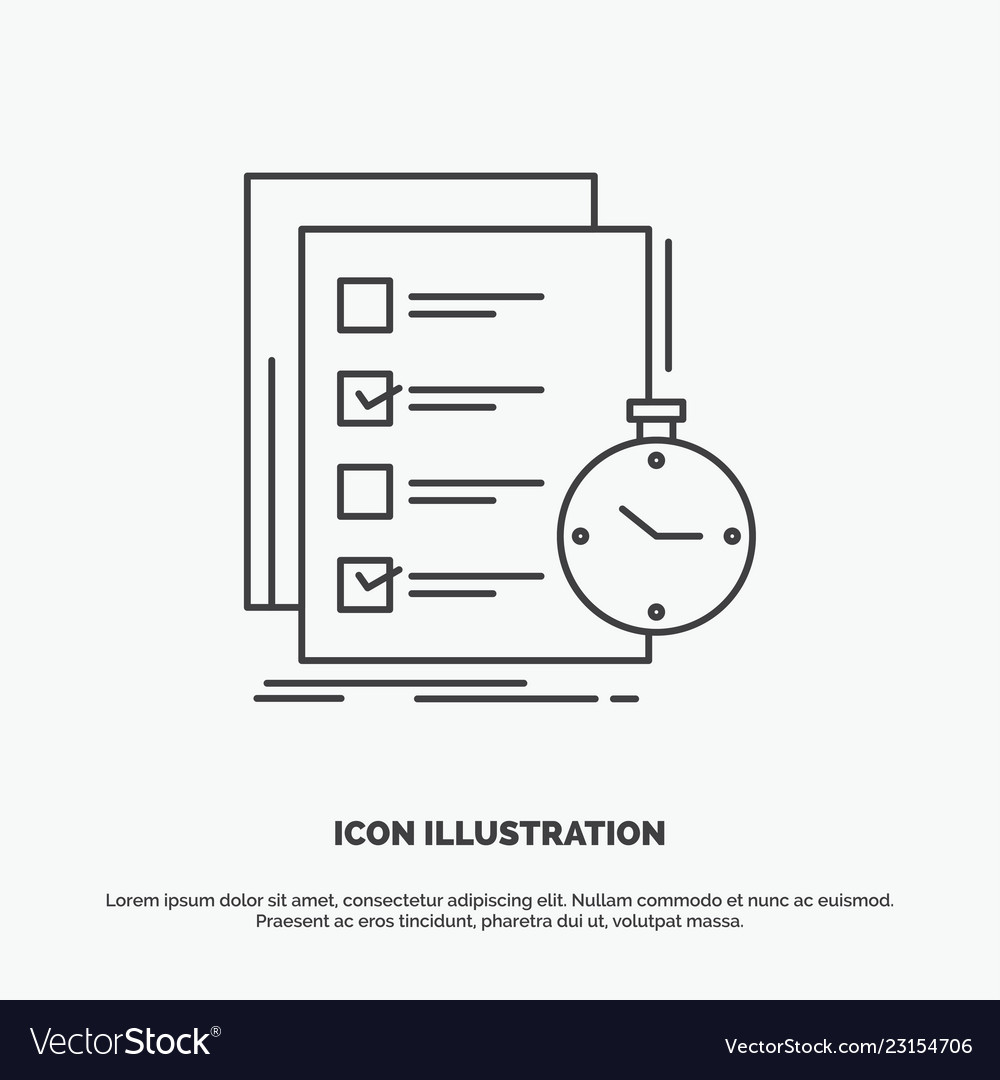 Todo task list check time icon line gray symbol vector image Todo task list check time icon line gray symbol