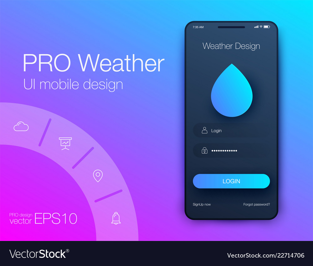 weather forecast app ux ui design stock royalty free vector