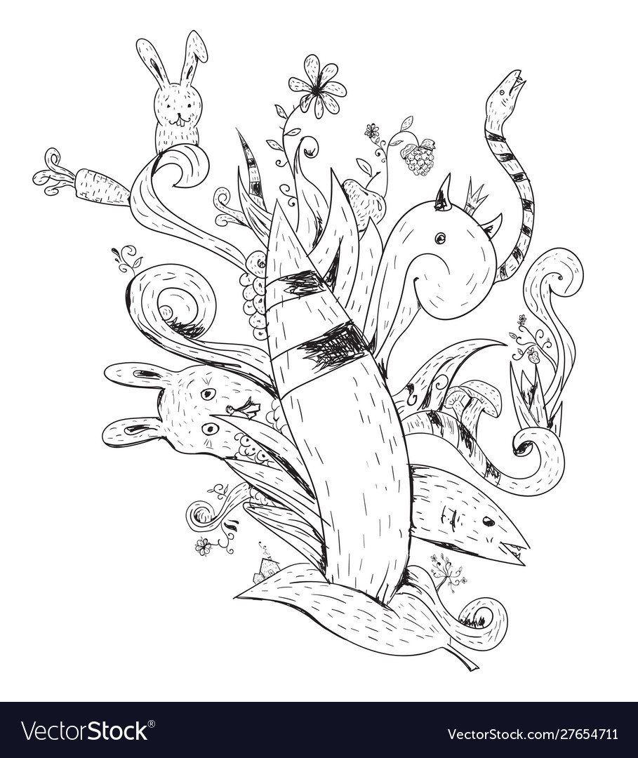 Animals plants vegetables etc doodle art Vector Image Animals plants vegetables etc doodle art Vector Image