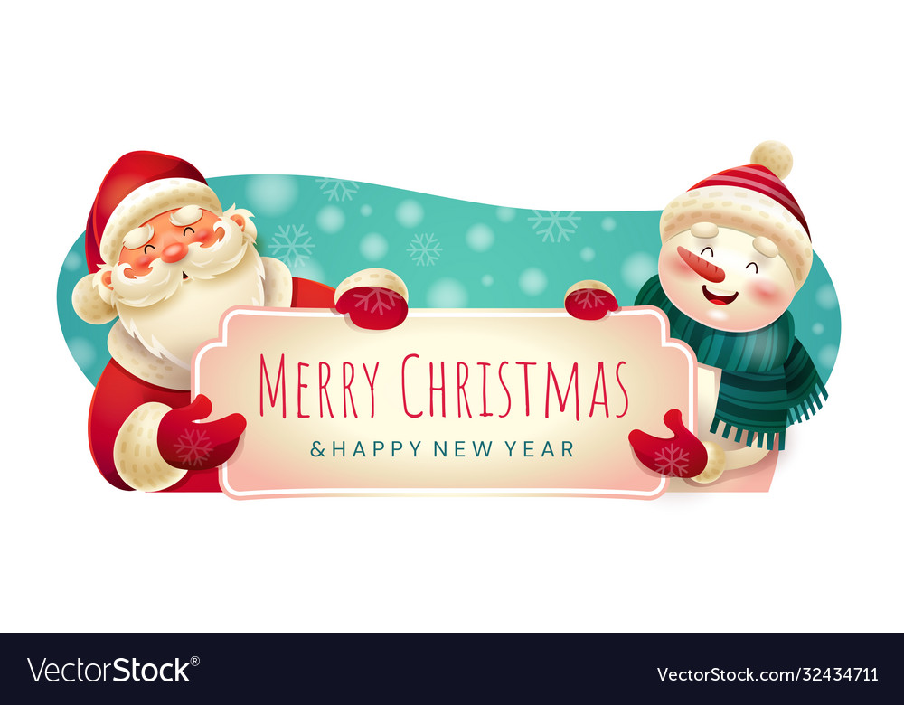 Christmas Holiday Banner with Santa & Snowman