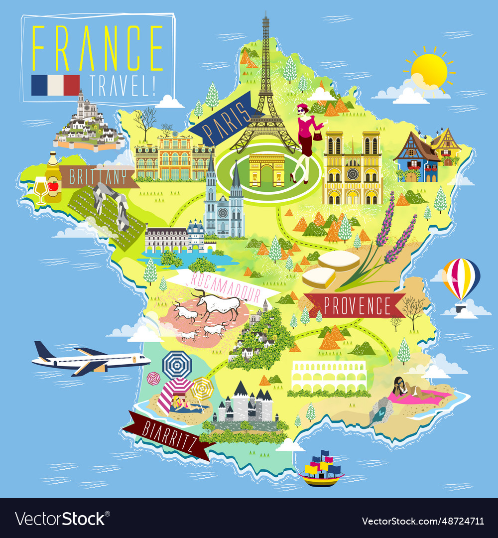 France travel map Royalty Free Vector Image - VectorStock