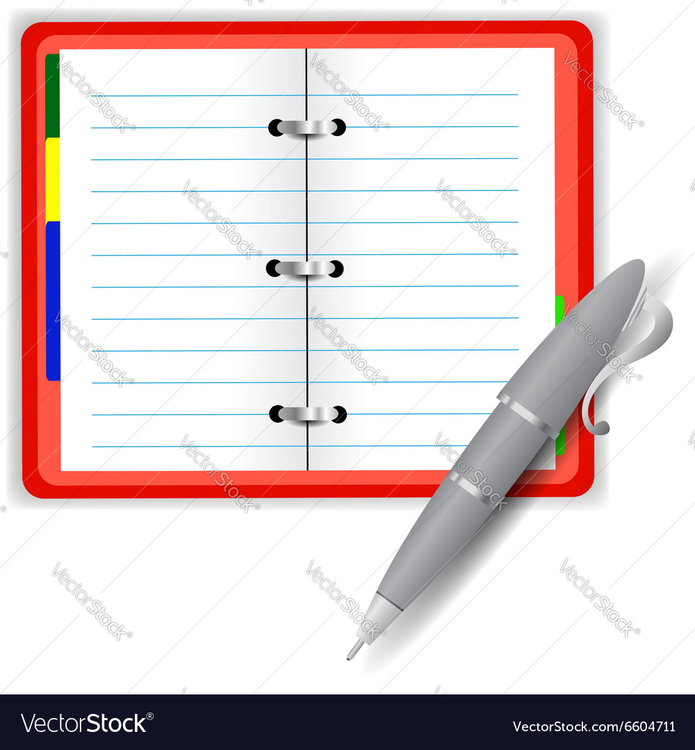 Open notebook and grey pen