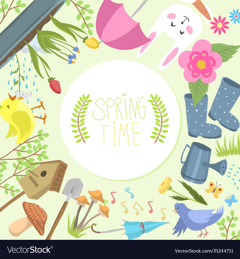 Spring time round pattern flat Royalty Free Vector Image
