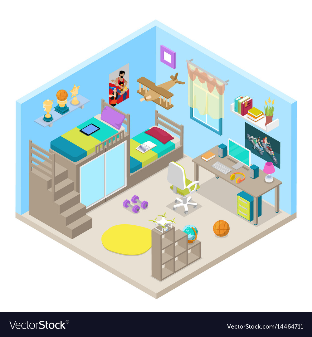 Teenager room interior isometric