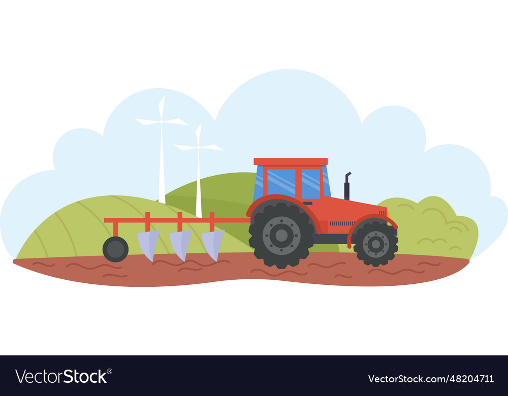 Tractor Working On Field Royalty Free Vector Image