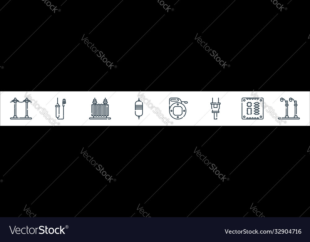 Electrician tools and line icons linear set vector image Electrician tools and line icons linear set
