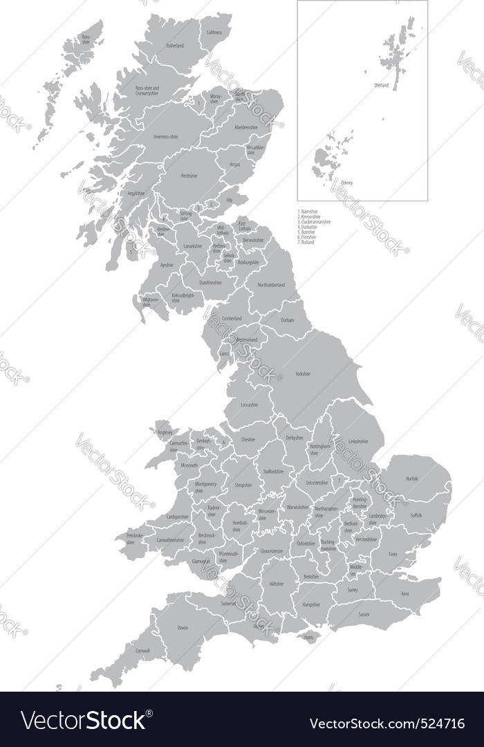 Map Of Counties Of Great Britain Royalty Free Vector Image