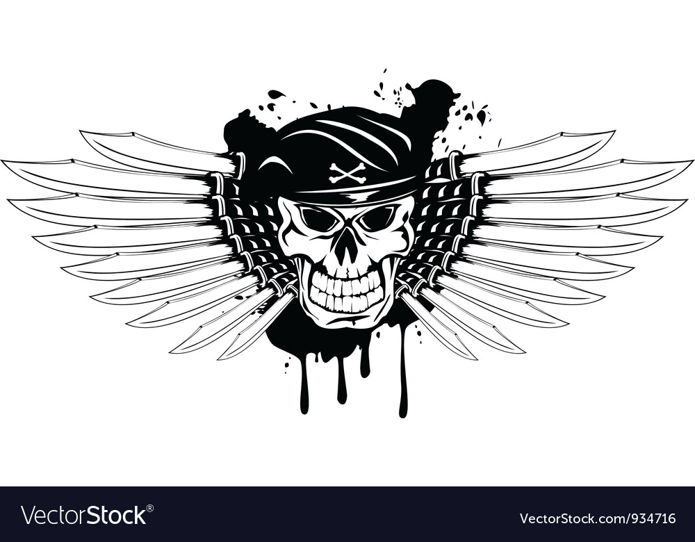 Skull in beret and daggers Royalty Free Vector Image